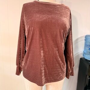 Velvet Long Sleeve Top - Rose/Brown